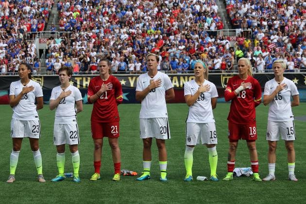 ORLANDO, FL - OCTOBER 25: Abby Wambach #20 of USWNT stands tall during the national anthem ceremony prior to a women's international friendly soccer match between Brazil and the United States at the Orlando Citrus Bowl on October 25, 2015 in Orlando, Florida. (Photo by Alex Menendez/Getty Images)