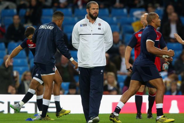 MANCHESTER, ENGLAND - OCTOBER 10: Andy Farrell, Backs Coach of England looks on prior to the 2015 Rugby World Cup Pool A match between England and Uruguay at Manchester City Stadium on October 10, 2015 in Manchester, United Kingdom. (Photo by David Rogers/Getty Images)