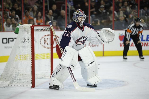 Columbus Blue Jackets' Sergei Bobrovsky in action during an NHL hockey game against the Philadelphia Flyers, Saturday, Dec. 5, 2015, in Philadelphia. (AP Photo/Matt Slocum)