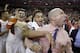 Shaka Smart celebrates the monumental victory over North Carolina.