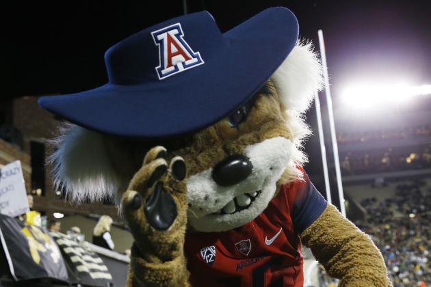 Arizona Wildcats mascot Wilbur tips his hat to a photographer while facing the Colorado Buffaloes in the first half of an NCAA college football game Saturday, Oct. 17, 2015, in Boulder, Colo. (AP Photo/David Zalubowski)