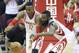 Houston Rockets Dwight Howard (12) and James Harden go after a loose ball in an NBA basketball game against the Orlando Magic Wednesday, Nov. 4, 2015, in Houston. (AP Photo/Pat Sullivan)