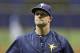 New Tampa Bay Rays right fielder Daniel Nava before an interleague baseball game against the New York Mets Friday, Aug. 7, 2015, in St. Petersburg, Fla. Nava was picked up by the Rays after being waived by the Boston Red Sox. (AP Photo/Chris O'Meara)