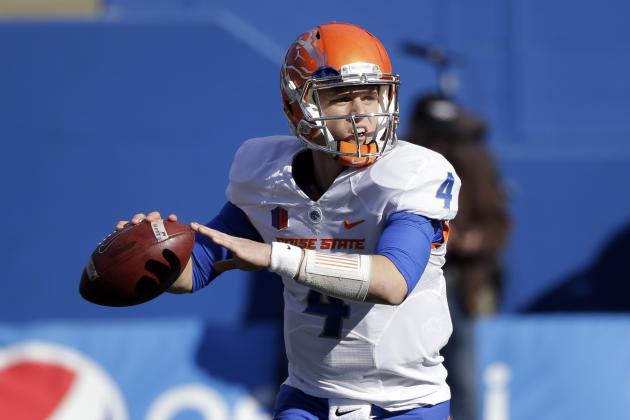 Boise State quarterback Brett Rypien (4)  an NCAA college football game against San Jose State Friday, Nov. 27, 2015, in San Jose, Calif. (AP Photo/Marcio Jose Sanchez)