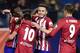 Atletico Madrid's Ghanaian midfielder Thomas Partey (L) celebrates a goal with teammates during the Spanish Copa del Rey (King's Cup) football match Club Atletico de Madrid VS CF Reus Deportivo at the Vicente Calderon stadium in Madrid on December 17, 2015. AFP PHOTO / JAVIER SORIANO / AFP / JAVIER SORIANO (Photo credit should read JAVIER SORIANO/AFP/Getty Images)