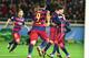 Barcelona forward Neymar congratulates Barcelona forward Lionel Messi (2nd R) after his goal against River Plate during the Club World Cup football final in Yokohama on December 20, 2015. AFP PHOTO / YOSHIKAZU TSUNO / AFP / YOSHIKAZU TSUNO (Photo credit should read YOSHIKAZU TSUNO/AFP/Getty Images)
