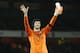 Arsenal's Petr Cech waves to the fans at the end of the English Premier League soccer match between Arsenal and Bournemouth at Emirates stadium in London, Monday, Dec. 28, 2015. Arsenal won the match 2-0, they now go top of the Premier League table. (AP Photo/Kirsty Wigglesworth)