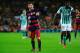 Barcelona's Argentinian forward Lionel Messi reacts after being hit by Betis' goalkeeper during the Spanish league football match FC Barcelona vs Real Betis Balompie at the Camp Nou stadium in Barcelona on December 30, 2015. AFP PHOTO/ PAU BARRENA / AFP / PAU BARRENA (Photo credit should read PAU BARRENA/AFP/Getty Images)