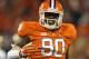 Clemson's Shaq Lawson reacts after sacking Georgia Tech quarterback Vad Lee during the first half of an NCAA college football game Thursday, Nov.14, 2013, at Memorial Stadium in Clemson, S.C.(AP Photo/ Richard Shiro)