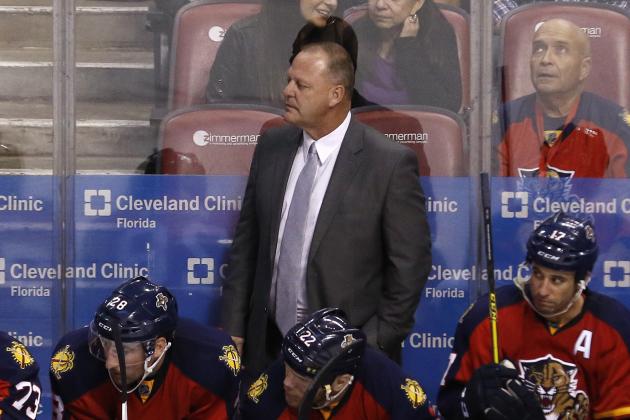 Florida Panthers head coach Gerard Gallant looks on in the third-period of his team's 3-1 loss to the Anaheim Ducks in an NHL hockey game Thursday, Nov. 19, 2015, in Sunrise, Fla. (AP Photo/Joe Skipper)