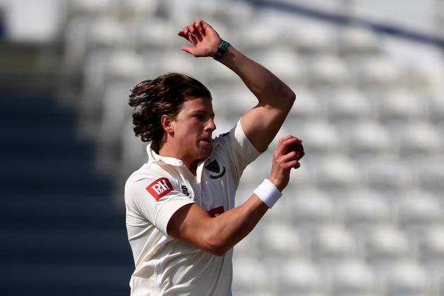 HOVE, ENGLAND - APRIL 07: Matthew Hobden of Sussex bowls during day one of the friendly match between Sussex and Surrey at The BrightonandHoveJobs.com County Ground, on April 07, 2014 in Hove, England. (Photo by Charlie Crowhurst/Getty Images)