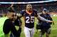 Nov 1, 2015; Denver, CO, USA; Denver Broncos cornerback Chris Harris (25) reacts following the win over the Green Bay Packers at Sports Authority Field at Mile High. The Broncos defeated the Packer 29-10. Mandatory Credit: Ron Chenoy-USA TODAY Sports