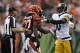 Pittsburgh Steelers wide receiver Martavis Bryant (10) shoves Cincinnati Bengals cornerback Dre Kirkpatrick (27) in the second half of an NFL football game, Sunday, Dec. 13, 2015, in Cincinnati. (AP Photo/Gary Landers)