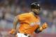 Miami Marlins' Marcell Ozuna runs the bases during a baseball game against the Washington Nationals, Sunday, Sept. 13, 2015, in Miami. The Nationals defeated the Marlins 5-0. (AP Photo/Lynne Sladky)