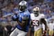 Dec 27, 2015; Detroit, MI, USA; Detroit Lions wide receiver Calvin Johnson (81) turns with the ball during the fourth quarter as San Francisco 49ers inside linebacker NaVorro Bowman (53) looks on at Ford Field. Lions win 32-17. Mandatory Credit: Raj Mehta-USA TODAY Sports