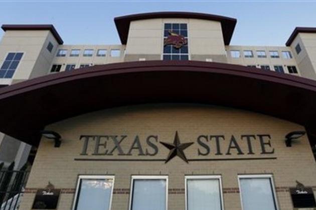 ADVANCE FOR SATURDAY, SEPT. 1 AND THEREAFTER - In this photo taken Aug. 23, 2012, an entrance to Texas State's Bobcat Stadium is seen on the campus of Texas State in San Marcos, Texas. Five programs — Georgia State, Texas-San Antonio, South Alabama, Massachusetts and Texas State — are at various stages in the two-year transition process to the top-tier Football Bowl Subdivision this season.  (AP Photo/Eric Gay)