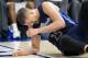 Nov 16, 2015; Philadelphia, PA, USA; Dallas Mavericks forward Chandler Parsons (25) falls to the floor after an elbow to his nose during the second quarter against the Philadelphia 76ers at Wells Fargo Center. Mandatory Credit: Bill Streicher-USA TODAY Sports