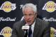 Los Angeles Lakers general manager Mitch Kupchak talks about the announcement by Kobe Bryant of his retirement at the end of the season before an NBA basketball game against the Indiana Pacers in Los Angeles, Sunday, Nov. 29, 2015. (AP Photo/Alex Gallardo)