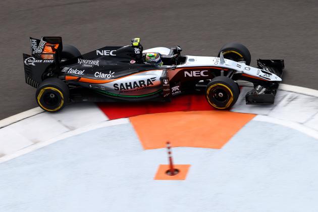 SOCHI, RUSSIA - OCTOBER 10:  Sergio Perez of Mexico and Force India drives during final practice for the Formula One Grand Prix of Russia at Sochi Autodrom on October 10, 2015 in Sochi, Russia.  (Photo by Mark Thompson/Getty Images)