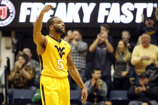 MORGANTOWN, WV - JANUARY 12: Jaysean Paige #5 of the West Virginia Mountaineers reacts in the first half during the game against the Kansas Jayhawks at the WVU Coliseum on January 12, 2016 in Morgantown, West Virginia. (Photo by Justin K. Aller/Getty Images)