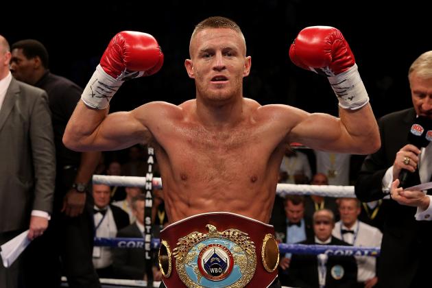 MANCHESTER, ENGLAND - OCTOBER 10: Terry Flanagan of Great Britain celebrates with the title belt after defeating Diego Magdaleno of The USA in their WBO World Lightweight Championship fight at Manchester Arena on October 10, 2015 in Manchester, England. (Photo by Ben Hoskins/Getty Images)