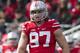 Nov 22, 2014; Columbus, OH, USA; Ohio State Buckeyes defensive lineman Joey Bosa (97) walks back to line up after a play by the Indiana Hoosiers at Ohio Stadium. Ohio State won the game 42-27. Mandatory Credit: Greg Bartram-USA TODAY Sports