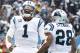 El running back Jonathan Stewart (28) de los Panthers de Carolina celebra con quarterback Cam Newton (1) tras anotar un touchdown contra los Seahawks de Seattle en los playoffs de la NFL el domingo 17 de enero de 2016. (AP Foto/Bob Leverone)