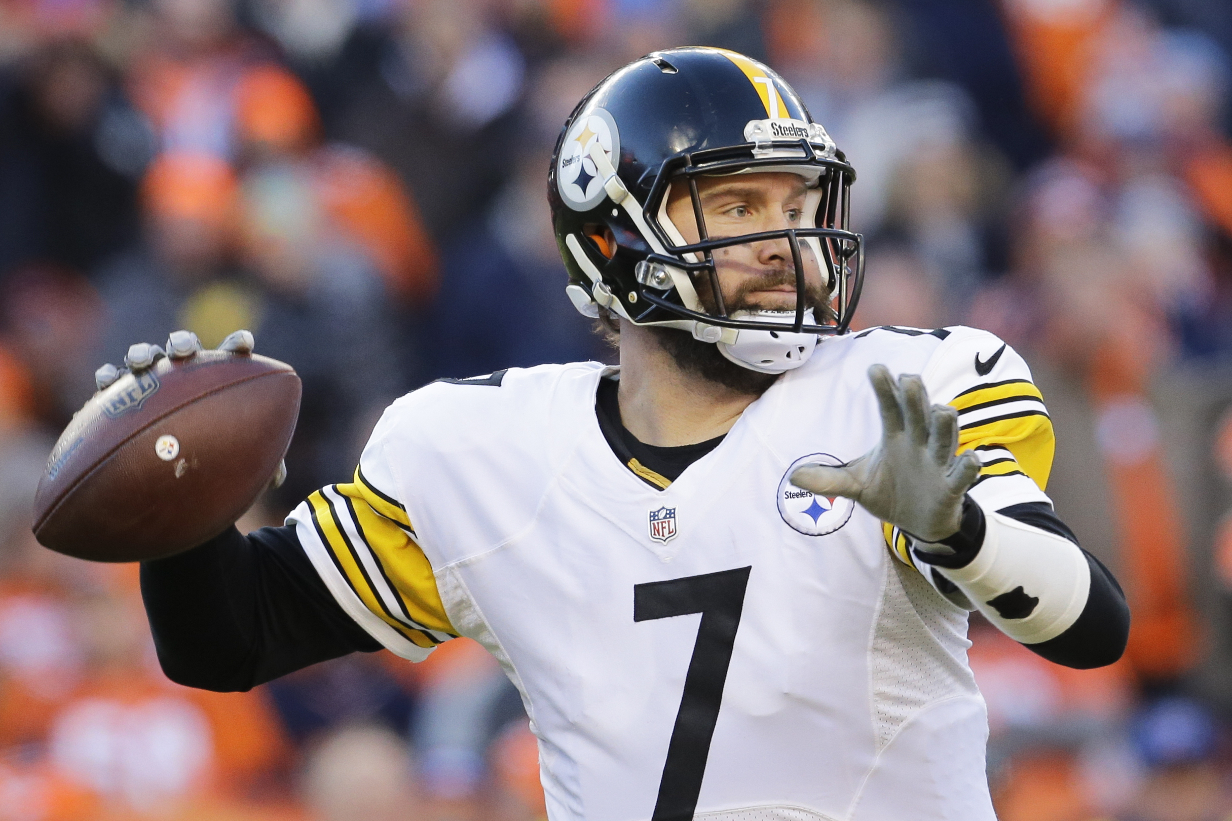 Quarterback Terry Bradshaw of the Pittsburgh Steelers throws a pass