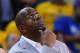 June 4, 2015; Oakland, CA, USA; Magic Johnson during the fourth quarter in game one of the NBA Finals between the Golden State Warriors and the Cleveland Cavaliers at Oracle Arena. The Warriors defeated the Cavaliers 108-100 in overtime for a 1-0 series lead. Mandatory Credit: Kyle Terada-USA TODAY Sports