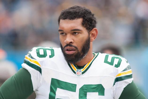 Nov 8, 2015; Charlotte, NC, USA; Green Bay Packers outside linebacker Julius Peppers (56) stands on the sidelines during the first half against the Carolina Panthers at Bank of America Stadium. The Panthers defeated the Packers 37-29. Mandatory Credit: Jeremy Brevard-USA TODAY Sports