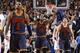 DALLAS, TX - JANUARY 12: Kyrie Irving #2, LeBron James #23 and Kevin Love #0 of the Cleveland Cavaliers celebrate a win against the Dallas Mavericks on January 12, 2016 at the American Airlines Center in Dallas, Texas. NOTE TO USER: User expressly acknowledges and agrees that, by downloading and or using this photograph, User is consenting to the terms and conditions of the Getty Images License Agreement. Mandatory Copyright Notice: Copyright 2016 NBAE (Photo by Danny Bollinger/NBAE via Getty Images)
