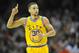 Jan 18, 2016; Cleveland, OH, USA; Golden State Warriors guard Stephen Curry (30) celebrates a three-point basket in the third quarter against the Cleveland Cavaliers at Quicken Loans Arena. Mandatory Credit: David Richard-USA TODAY Sports
