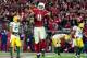 GLENDALE, AZ - JANUARY 16: Wide receiver Larry Fitzgerald #11 of the Arizona Cardinals celebrates after a 75-yard run in overtime of the NFC Divisional Playoff Game at University of Phoenix Stadium on January 16, 2016 in Glendale, Arizona. The Arizona Cardinals beat the Green Bay Packers 26-20. (Photo by Jennifer Stewart/Getty Images)