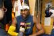 CLEVELAND, OH - JUNE 11: Brendan Haywood #33 of the Cleveland Cavaliers addresses the media in the locker room prior to Game Four of the 2015 NBA Finals at The Quicken Loans Arena on June 11, 2015 in Cleveland, Ohio. NOTE TO USER: User expressly acknowledges and agrees that, by downloading and/or using this Photograph, user is consenting to the terms and conditions of the Getty Images License Agreement. Mandatory Copyright Notice: Copyright 2015 NBAE (Photo by Nathaniel S. Butler/NBAE via Getty Images)