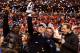 DENVER, CO - JANUARY 24: General Manager and Executive Vice President of Football Operation for the Denver Broncos John Elway holds up the Lamar Hunt Trophy with former Bronco Terrell Davis after defeating the New England Patriots in the AFC Championship game at Sports Authority Field at Mile High on January 24, 2016 in Denver, Colorado. The Broncos defeated the Patriots 20-18. (Photo by Christian Petersen/Getty Images)