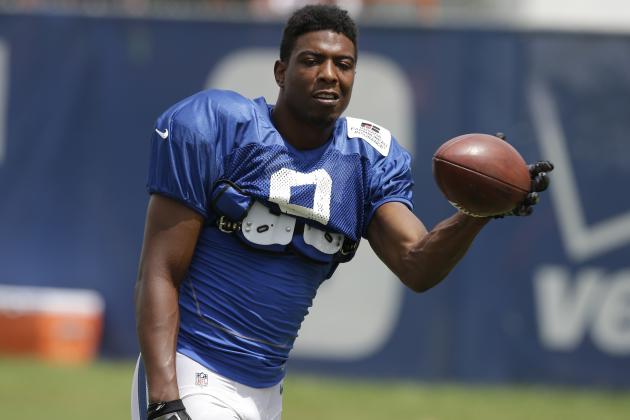 Indianapolis Colts' Duron Carter  makes a catch during NFL football training camp Monday, Aug. 10, 2015, in Anderson, Ind. (AP Photo/Darron Cummings)