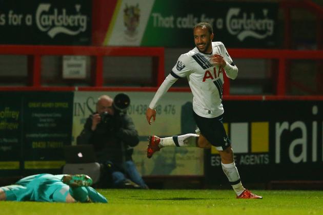 STEVENAGE, ENGLAND - JANUARY 11:  Andros Townsend of Spurs celebrates after scoring his team's fourth goal during the Barclays U21 Premier League match between Tottenham Hotspur U21 and Chelsea U21 at The Lamex Stadium on January 11, 2016 in Stevenage, England.  (Photo by Matthew Lewis/Getty Images)