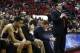 UNLV interim head coach Todd Simon, right, coaches against Air Force during the second half of an NCAA college basketball game Saturday, Jan. 16, 2016, in Las Vegas. UNLV won 100-64. (AP Photo/John Locher)