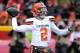 FILE - In this Dec. 27, 2015, file photo, Cleveland Browns quarterback Johnny Manziel (2) throws during the first half of an NFL football game against the Kansas City Chiefs in Kansas City, Mo. LeBron James and his business partners will no longer work with Browns quarterback Johnny Manziel, Wednesday, Jan. 6, 2016. (AP Photo/Ed Zurga, File)