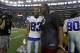 Former college teammates, Dallas Cowboys' Terrance Williams (83) and Washington Redskins' Robert Griffin III, pose for a photo after their NFL football game, Sunday, Jan. 3, 2016, in Arlington, Texas. The played at Baylor University. (AP Photo/Tim Sharp)