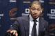 Cleveland Cavaliers coach Tyronn Lue answers questions during a news conference before an NBA basketball game between the Chicago Bulls and the Cavaliers, Saturday, Jan. 23, 2016, in Cleveland. (AP Photo/Tony Dejak)