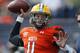 North Dakota State quarterback Carson Wentz warms up before the Senior Bowl NCAA college football game, Saturday, Jan. 30, 2016, at Ladd–Peebles Stadium, in Mobile, Ala. (AP Photo/Brynn Anderson)