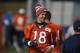 Denver Broncos quarterback Peyton Manning (18) during an NFL football practice at the team's headquarters Saturday, Jan. 30, 2016, in Englewood, Colo. The Broncos are preparing to face the Carolina Panthers in Super Bowl 50 on Sunday, Feb. 7. (AP Photo/David Zalubowski)