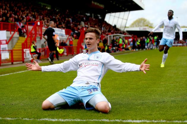 CRAWLEY, WEST SUSSEX - MAY 03: James Maddison of Coventry celebrates after scoring to make it 2-1 during the Sky Bet League One match between Crawley Town and Coventry City at The Checkatrade.com Stadium on May 3, 2015 in Crawley, West Sussex. (Photo by Jordan Mansfield/Getty Images)