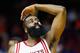 HOUSTON, TX - FEBRUARY 02: James Harden #13 of the Houston Rockets reacts to a basket against the Miami Heat during their game at the Toyota Center on February 2, 2016 in Houston, Texas. NOTE TO USER: User expressly acknowledges and agrees that, by downloading and or using this Photograph, user is consenting to the terms and conditions of the Getty Images License Agreement. (Photo by Scott Halleran/Getty Images)