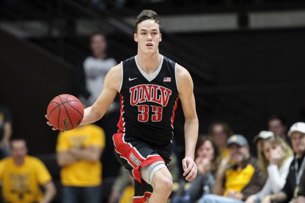 Jan 9, 2016; Laramie, WY, USA; UNLV Runnin' Rebels forward Stephen Zimmerman Jr. (33) brings the ball up court against the Wyoming Cowboys during the first half at Arena-Auditorium. The Cowboys beat the Runnin' Rebels 59-57. Mandatory Credit: Troy Babbitt-USA TODAY Sports