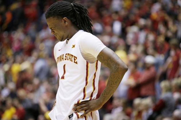 Iowa State forward Jameel McKay reacts at the end of an NCAA college basketball game against West Virginia, Tuesday, Feb. 2, 2016, in Ames, Iowa. West Virginia won 81-76. (AP Photo/Charlie Neibergall)