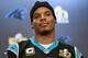 SAN JOSE, CA - FEBRUARY 04: Quarterback Cam Newton #1 of the Carolina Panther addresses the media during media availability prior to Super Bowl 50 at the San Jose Convention Center/ San Jose Marriott on February 3, 2016 in San Jose, California. (Photo by Thearon W. Henderson/Getty Images)