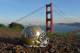 Feb 5, 2016; San Francisco, CA, USA; General view of Super Bowl 50 logo helmet at the Golden Gate bridge. Mandatory Credit: Kirby Lee-USA TODAY Sports