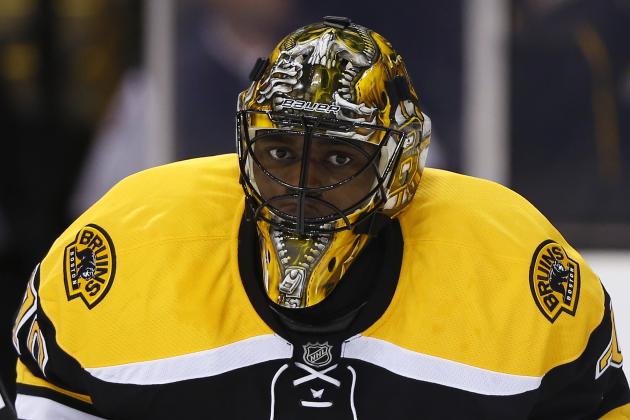 Boston Bruins goalie Malcolm Subban during the first period of an NHL preseason hockey game against the Washington Capitals in Boston Tuesday, Sept. 22, 2015. (AP Photo/Winslow Townson)